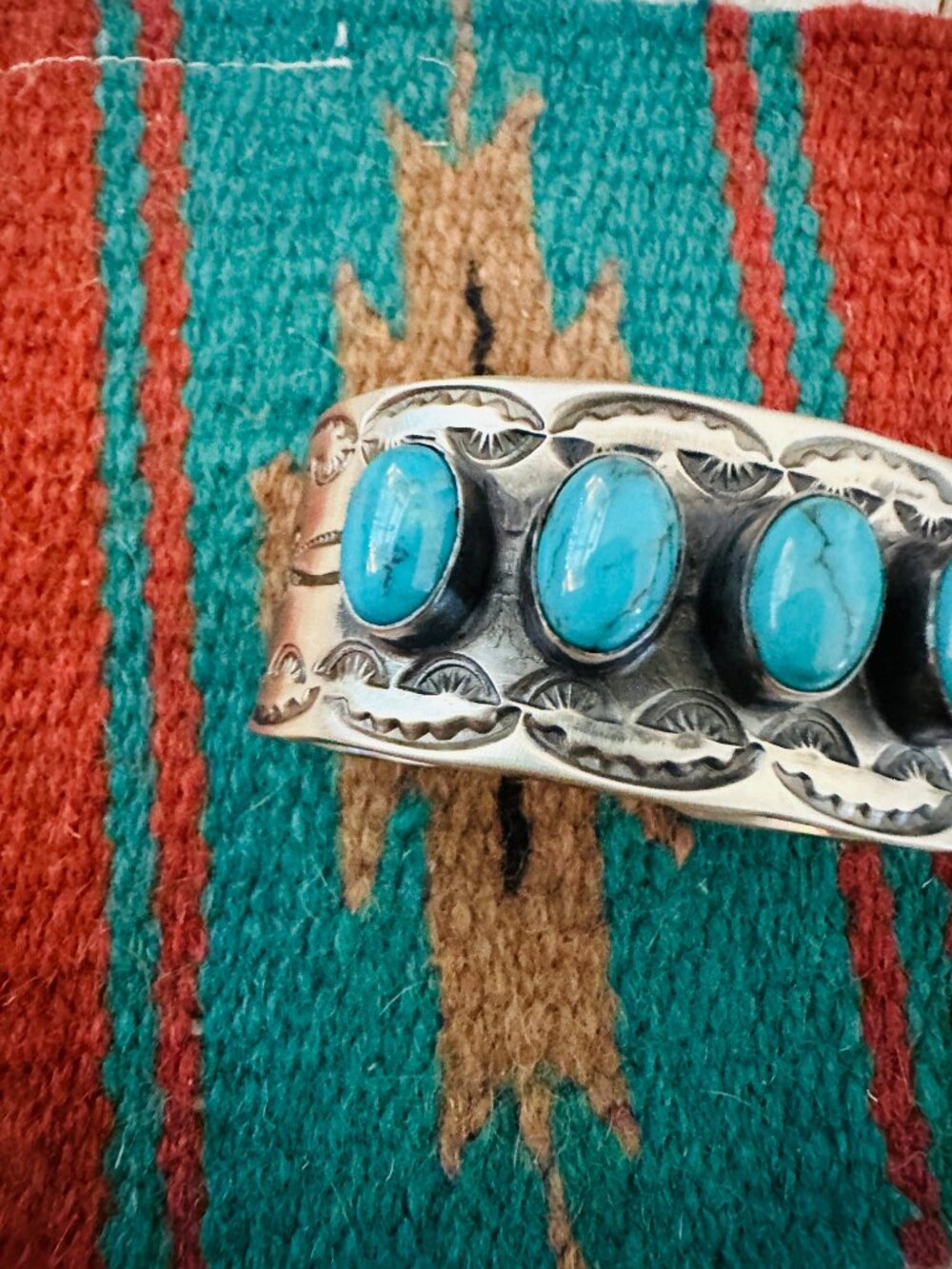 Handcrafted Sterling Silver & Turquoise Cuff Bracelet by Chimney Butte / - Picture 3 of 7